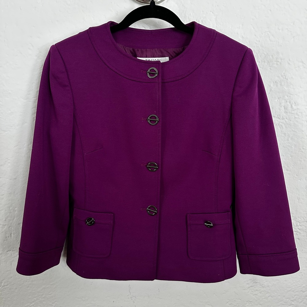 Tahari Arthur S Levine Petite Women's Purple Lined Blazer Jacket Suit Size 6P‎